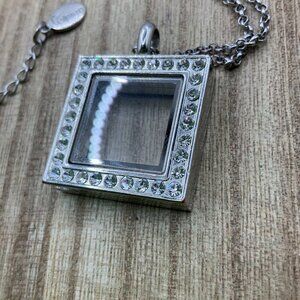 Volpino Silver Tone Square Locket Swarovski Necklace
